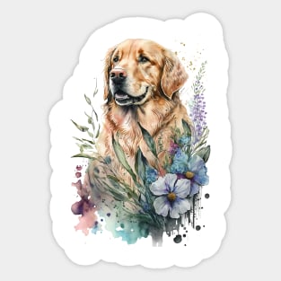 Pet Dog Portrait, Dog Owner Gift Idea, Cute Golden Retriever Watercolor Dog Portrait Sticker